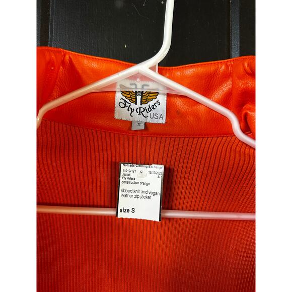Fly Riders Orange Vegan Leather Ribbed Zip Jacket Moto Style Small - Picture 3 of 5